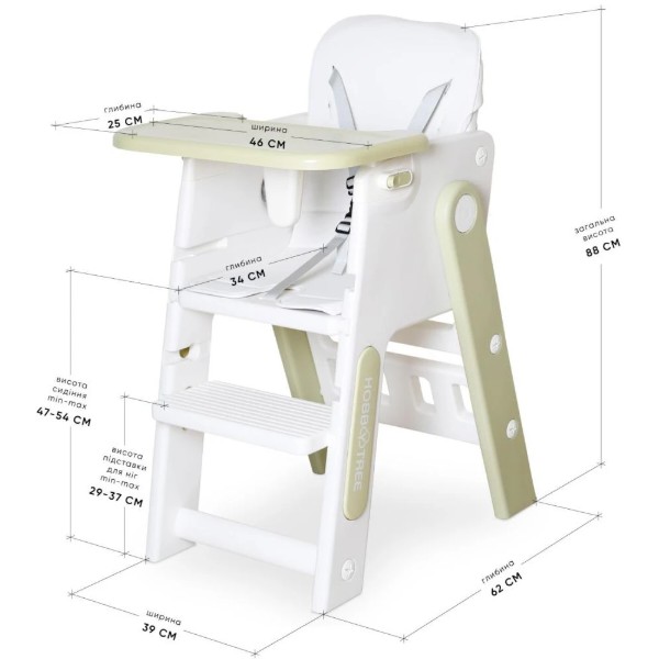 Фото - Стільчик для годування класичний Mealux Feedo White/Green (KD-F033 White/Green)